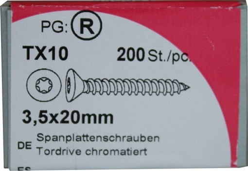 200 Stück Spanplattenschrauben Tordrive chromatiert 3,5x 20mm KP 200