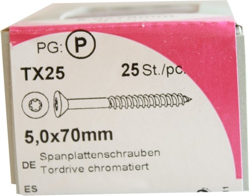 25 Stück Spanplattenschrauben Tordrive chromatiert 5,0x 70mm KP 25