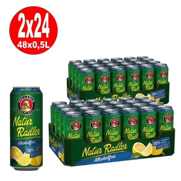 2 x 24 x 0,5L Dosen Paulaner Natur-Radler Alkoholfrei EINWEG