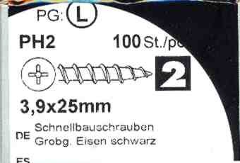 100 Stück Schnellbauschrauben Grobgew. 3,9x25mm KP 100