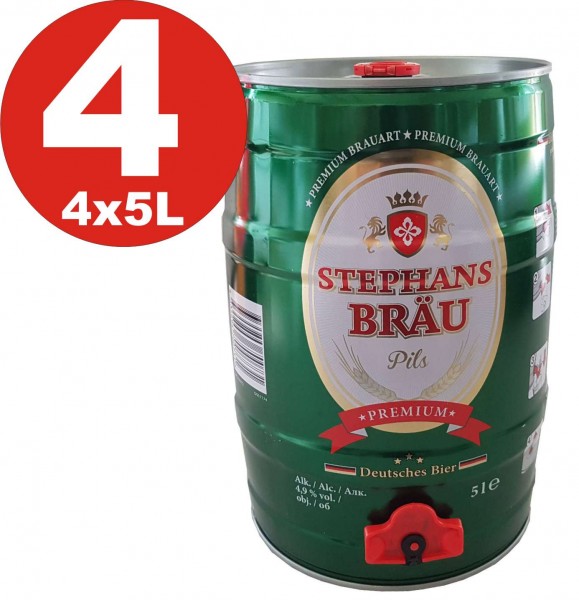 4 x Stephans Bräu Pils Premium 5 Liter 4,9% vol. Partyfass