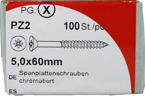 100 Stück Spanplattenschrauben Pozidrive chromatiert 5,0x 60mm KP 100