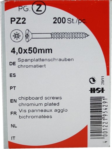 200 Stück Spanplattenschrauben Pozidrive chromatiert 4,0x50mm KP 200