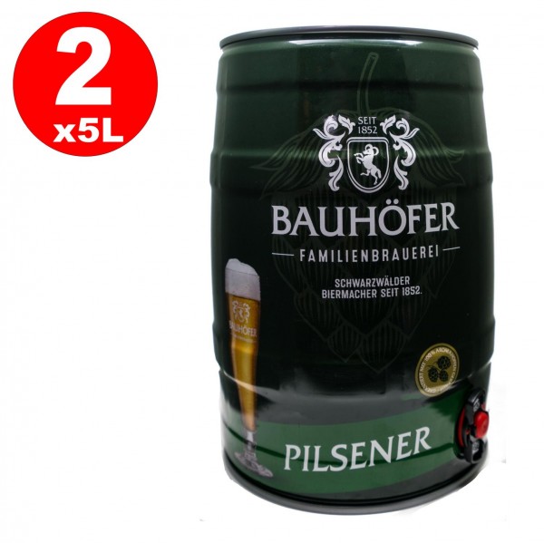 2 x Bauhöfer (Ulmer) Pilsner Partyfass 5,0 Liter 5,2% vol. REDUZIERT MHD: 30,09.2022