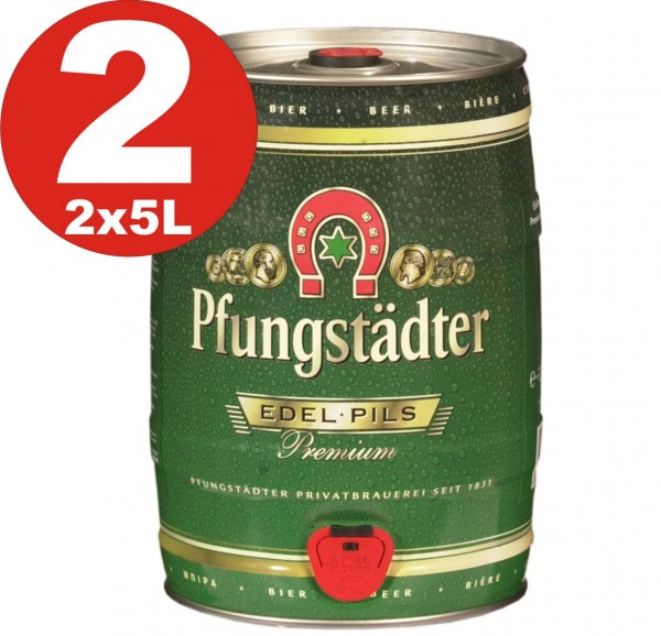 2 x Pfungstaedter Edel Pils Premium 5 Liter Partyfass 4,9 % vol