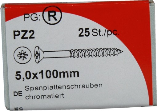 25 Stück Spanplattenschrauben Pozidrive chromatiert 5,0x100mm KP 25