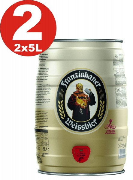 2 x Franziskaner Hefe-Weissbier Naturtrüb 5 L Partyfass 5,0 % vol