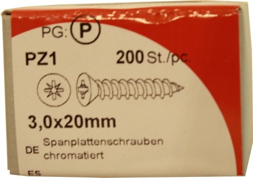 200 Stück Spanplattenschrauben Pozidrive chromatiert 3,0x20mm KP 200