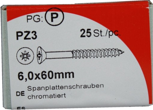 25 Stück Spanplattenschrauben Pozidrive chromatiert 6,0x 60mm KP 25