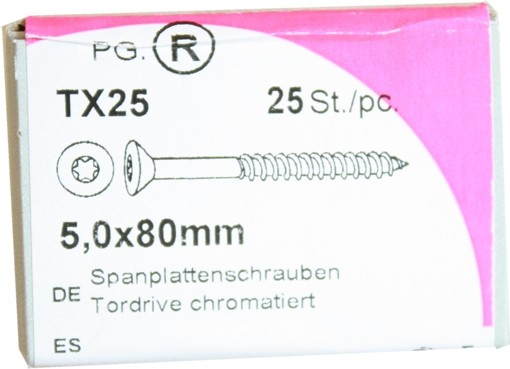 25 Stück Spanplattenschrauben Tordrive chromatiert 5,0x 80mm KP 25