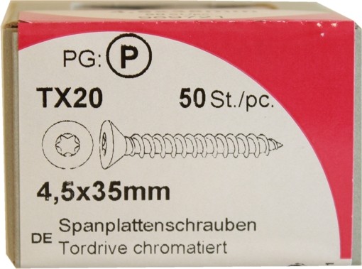 50 StückSpanplattenschrauben Tordrive chromatiert 4,5x 35mm KP 50