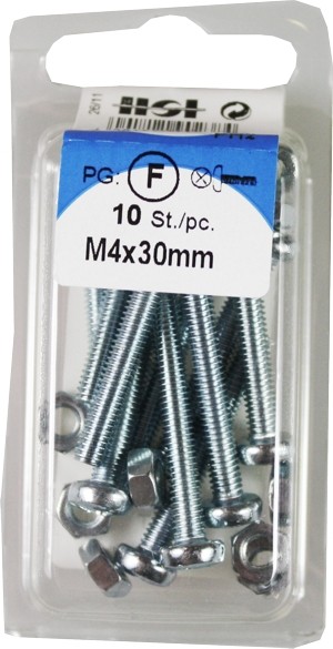 8 StückGewindeschrauben mit Muttern M4x30mm