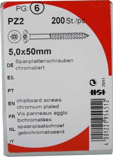 200 Stück Spanplattenschrauben Pozidrive chromatiert 5,0x 50mm KP 200