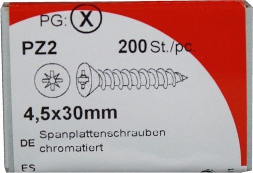 200 Stück Spanplattenschrauben Pozidrive chromatiert 4,5x30mm KP 200