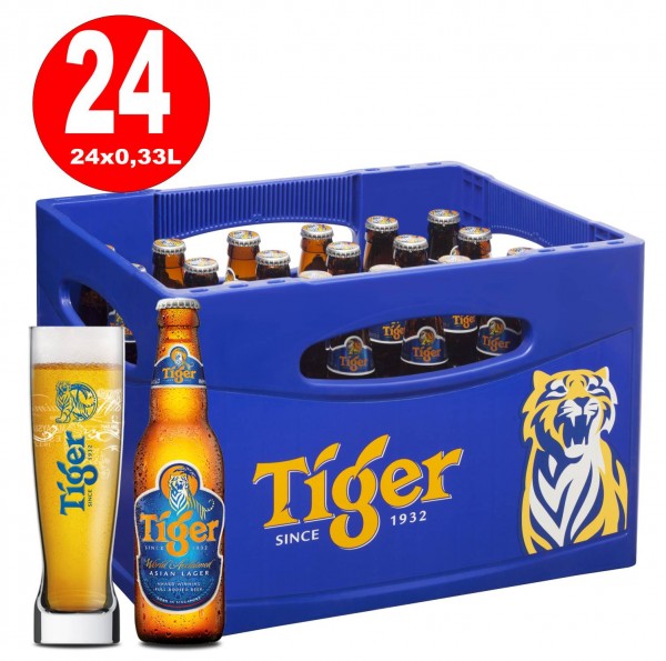 24 x Tiger Beer Original Asien 0,33L Originalkiste 0,33L Flasche 5.0% vol. MEHRWEG