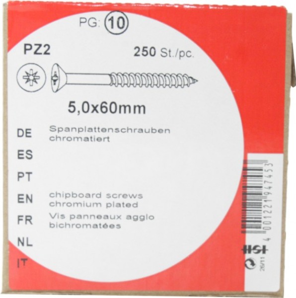 Spanplattenschrauben Pozidrive chromatiert 5,0x 60mm HW 250