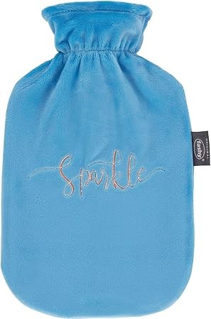 Fashy 67466 50 Wärmflasche mit Flauschbezug und Stickerei Sparkle 2,0L, hellblau