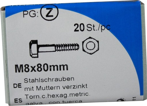 20Sechskantschrauben mit Muttern M 8x 80mm KP