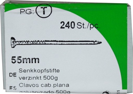 Senkkopfstifte Eisen verzinkt 55mm KP500 g