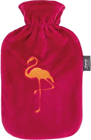 Fashy 67465 45 Wärmflasche mit Flauschbezug und Stickerei Storch 2,0L, pink