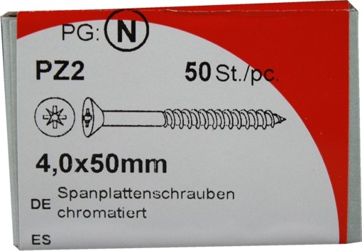 50 Stück Spanplattenschrauben Pozidrive chromatiert 4,0x50mm KP 50