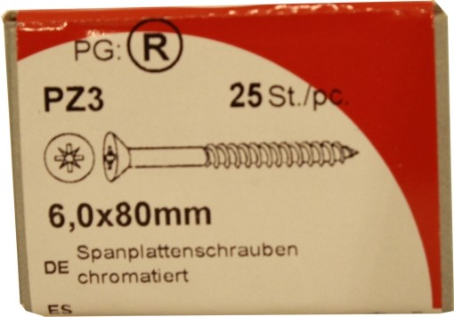 25 Stück Spanplattenschrauben Pozidrive chromatiert 6,0x 80mm K P 25