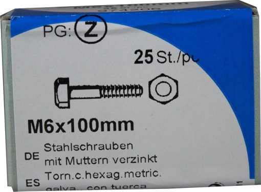 25 Sechskantschrauben mit Muttern M 6x100mm KP25