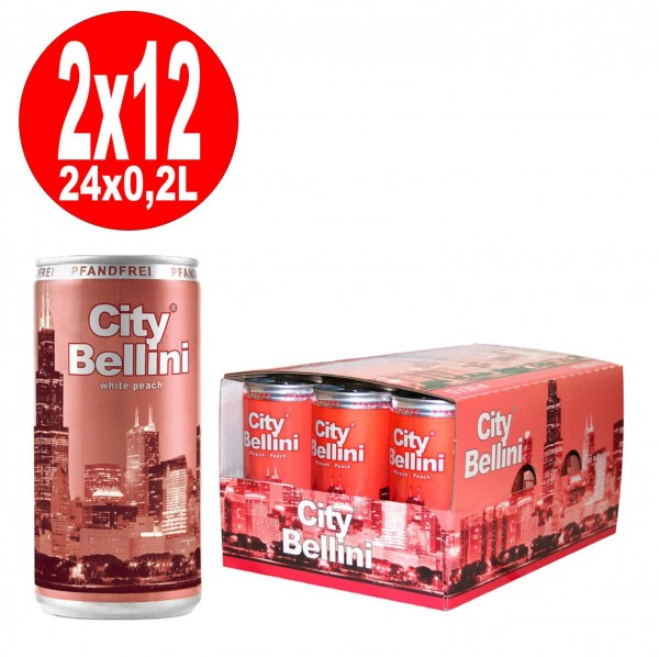 2 x 12 Dosen 0,2L City Bellini Peach, aromatisierter Pfirsich Cocktail alc. 5,5% vol pfandfrei